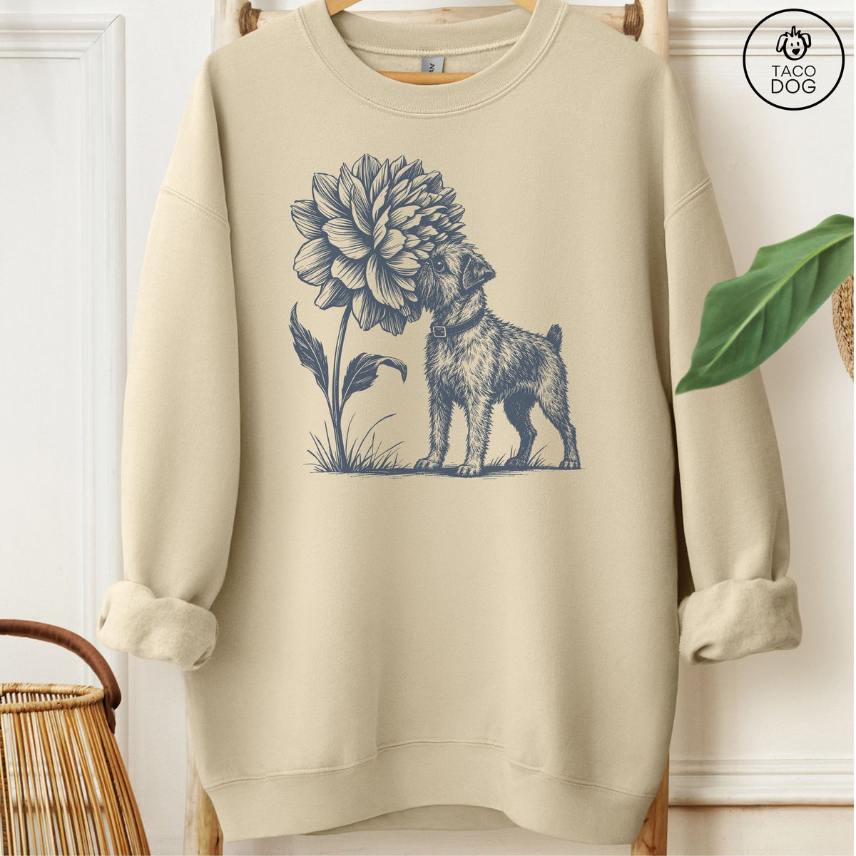 Brussels Griffon Smell The Flowers Sweatshirt Sand Taco-Dog