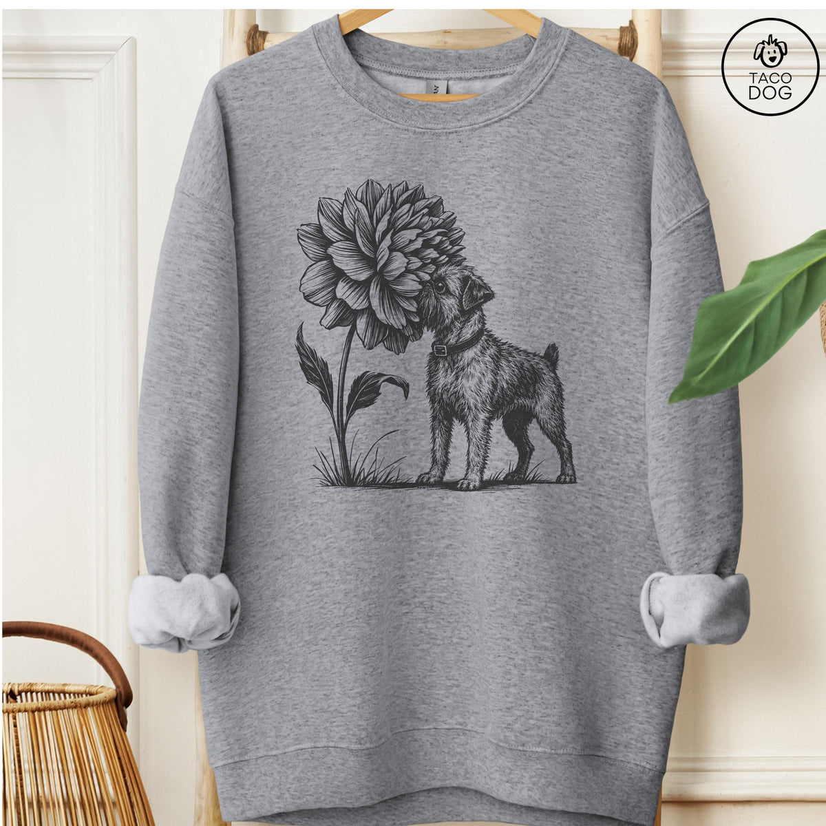 Brussels Griffon Smell The Flowers Sweatshirt Graphite Heather Taco-Dog