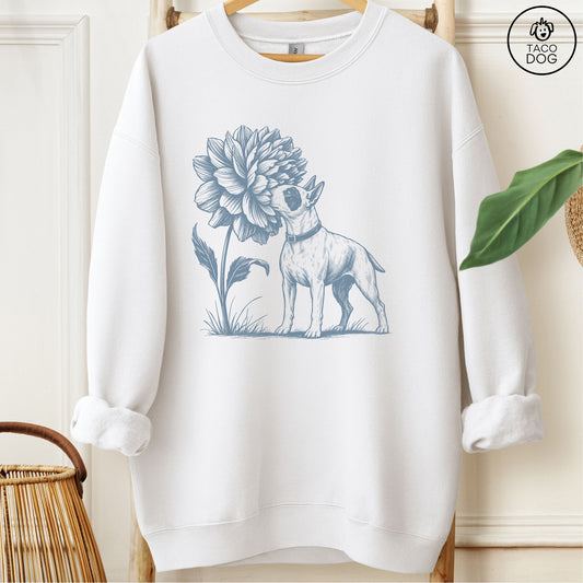 Bull Terrier Smell The Flowers Sweatshirt White Taco-Dog