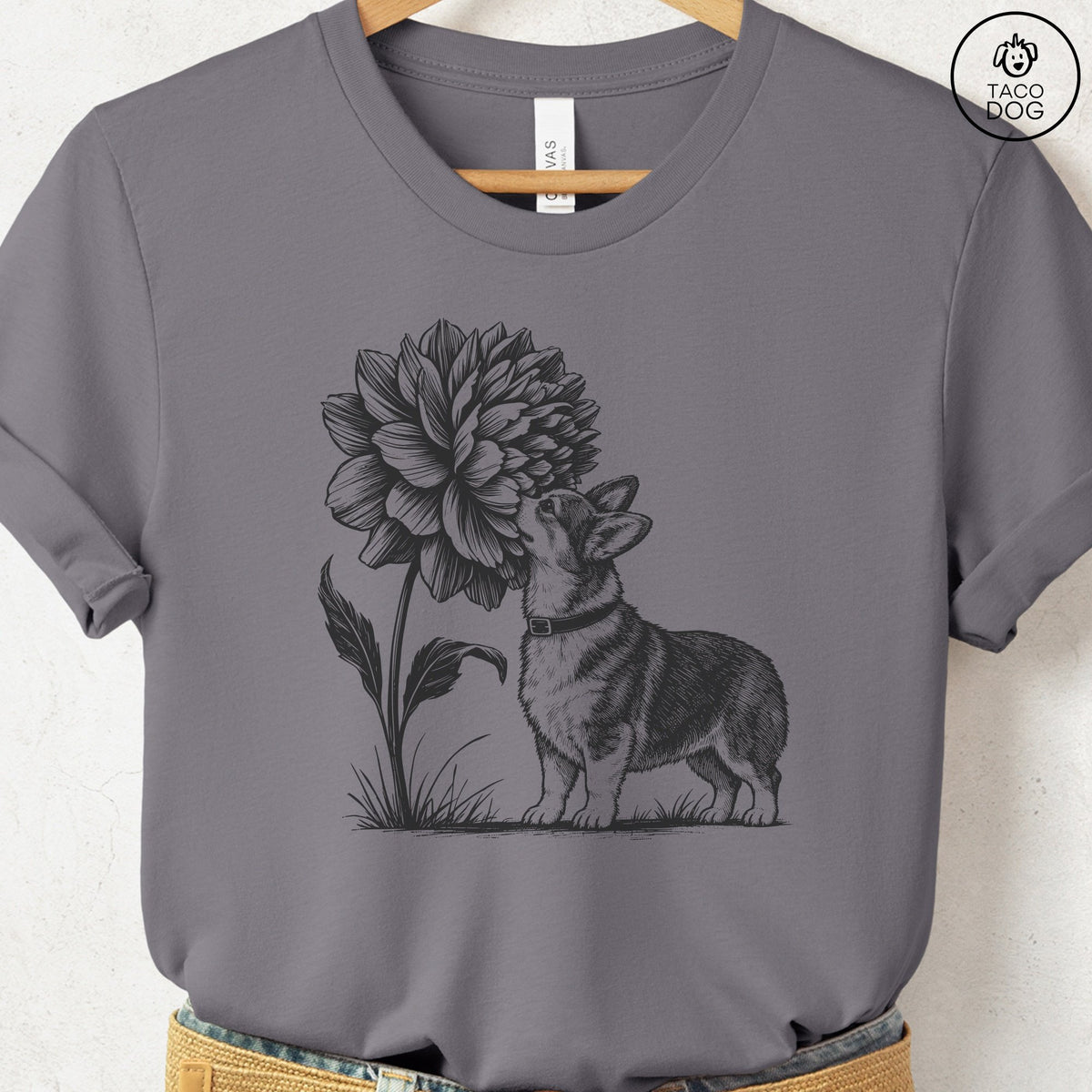 Corgi Smell The Flowers T-Shirt Storm Taco-Dog