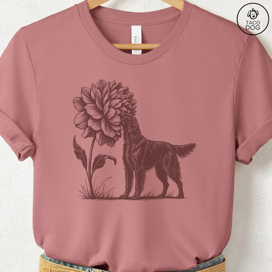 Flat-Coated Retriever Smell The Flowers T-Shirt Heather Mauve Taco-Dog