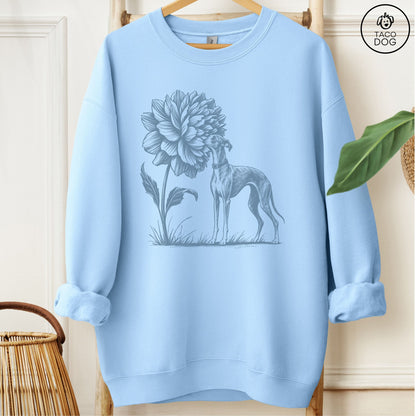 Italian Greyhound Whippet Smell The Flowers Sweatshirt Light Blue Taco-Dog