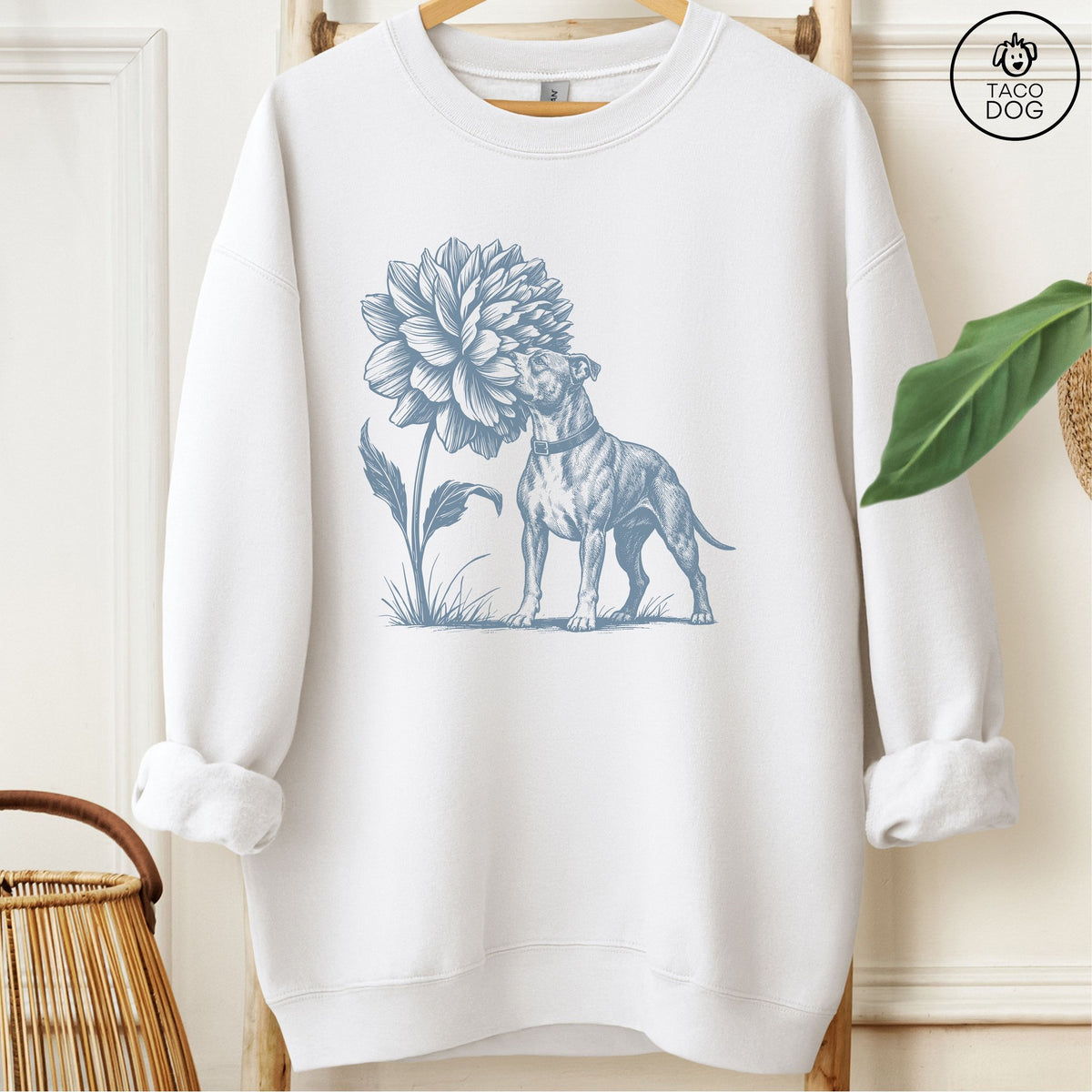 Pitbull Smell The Flowers Sweatshirt White Taco-Dog