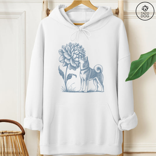 Shiba Inu Smell The Flowers Hoodie White Taco-Dog