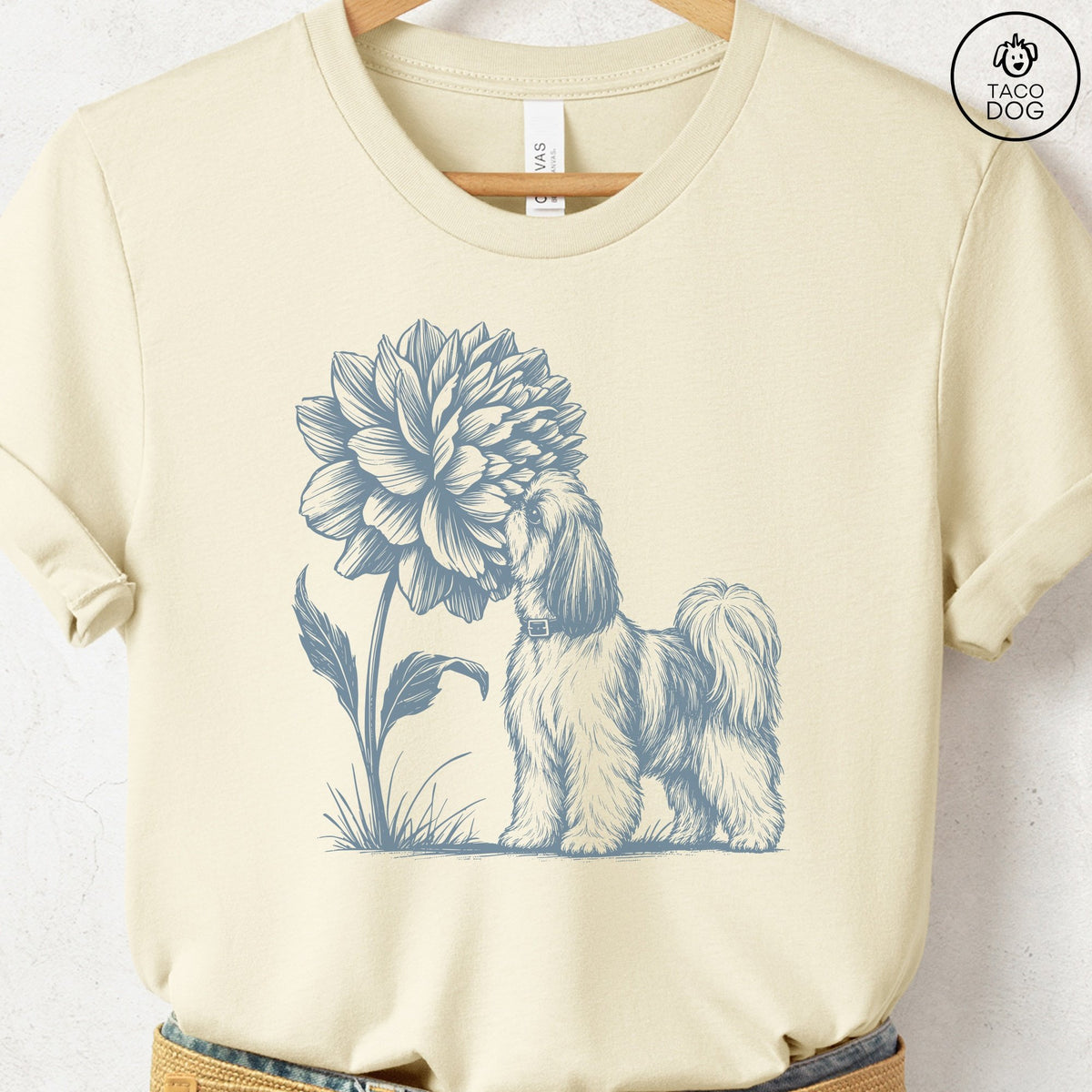 Shih Tzu Smell The Flowers T-Shirt Natural Taco-Dog