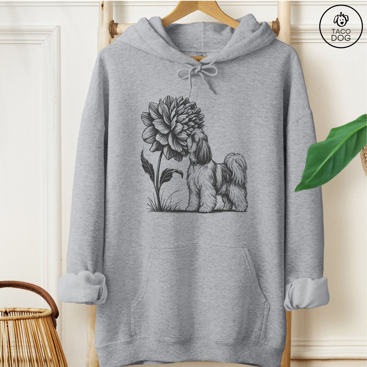 Shih Tzu Smell The Flowers Hoodie Graphite Heather Taco-Dog