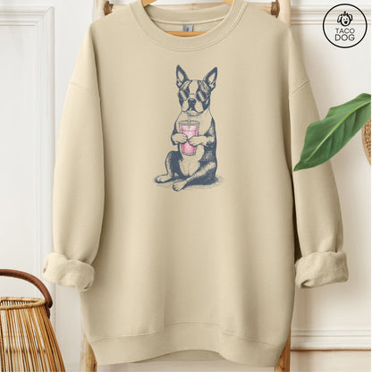 Boston Terrier Smoothie Sweatshirt Sand M Taco-Dog