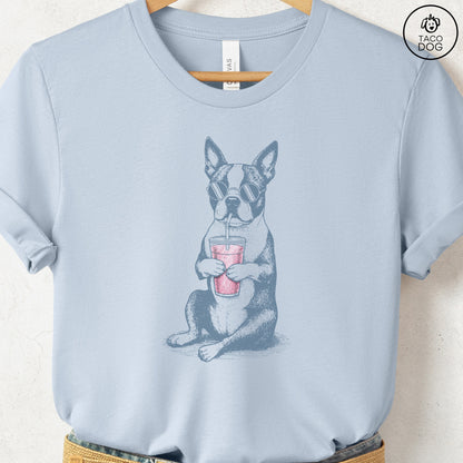 Boston Terrier Smoothie T-Shirt Light Blue S Taco-Dog