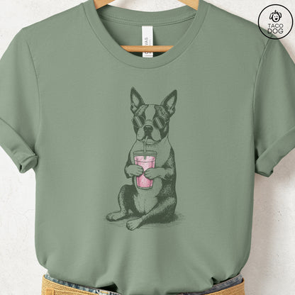 Boston Terrier Smoothie T-Shirt Sage S Taco-Dog
