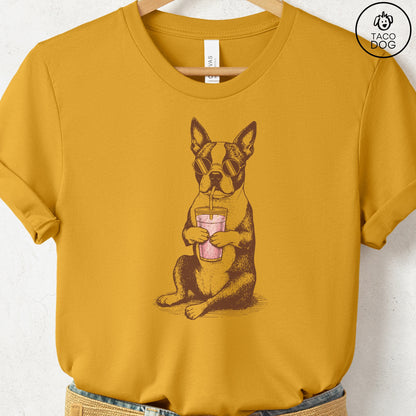 Boston Terrier Smoothie T-Shirt Mustard S Taco-Dog