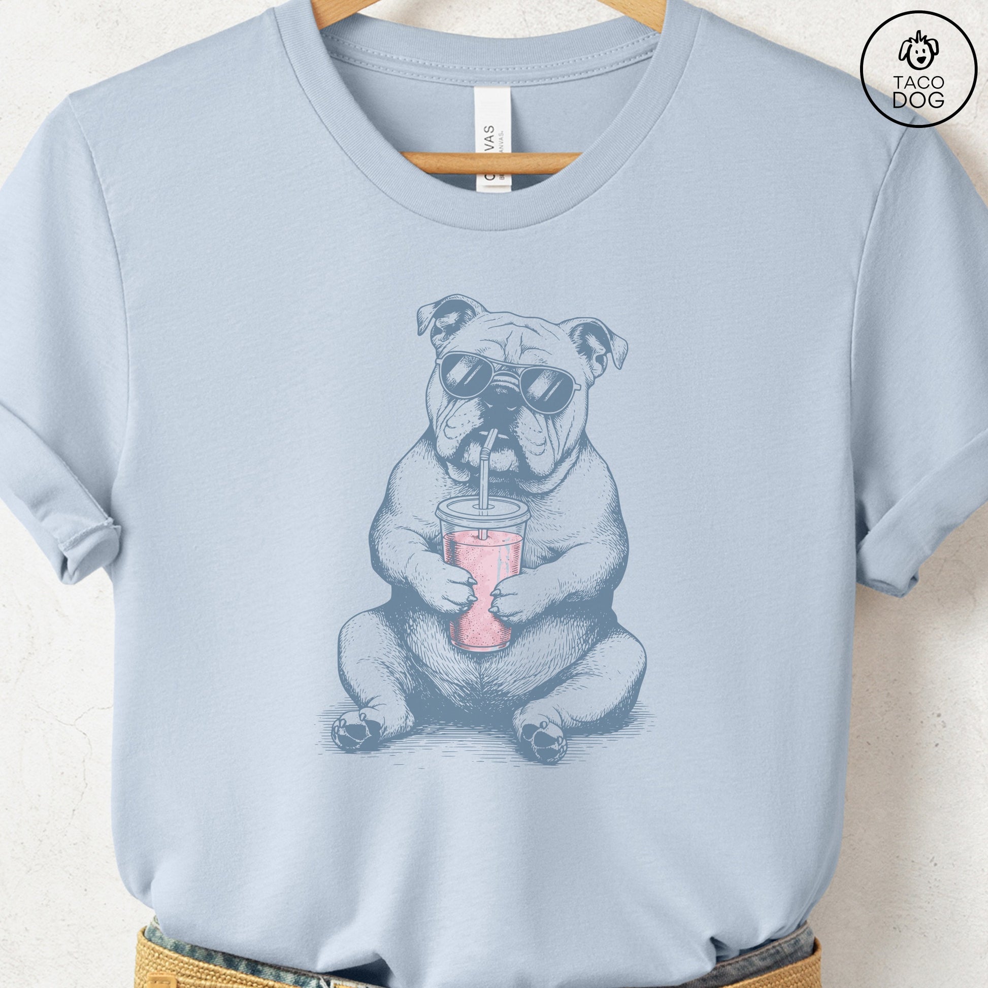 English Bulldog Smoothie T-Shirt Light Blue S Taco-Dog