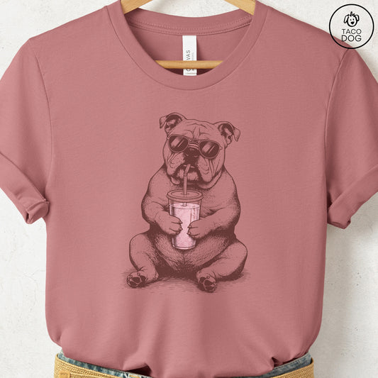 English Bulldog Smoothie T-Shirt Heather Mauve S Taco-Dog