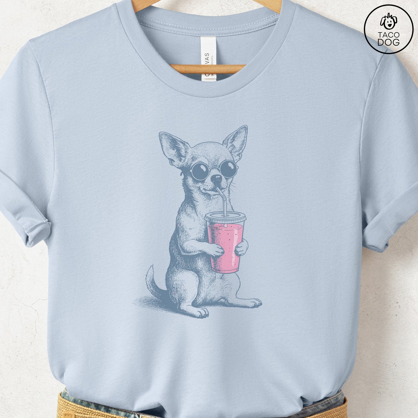 Chihuahua Smoothie T-Shirt Light Blue S Taco-Dog