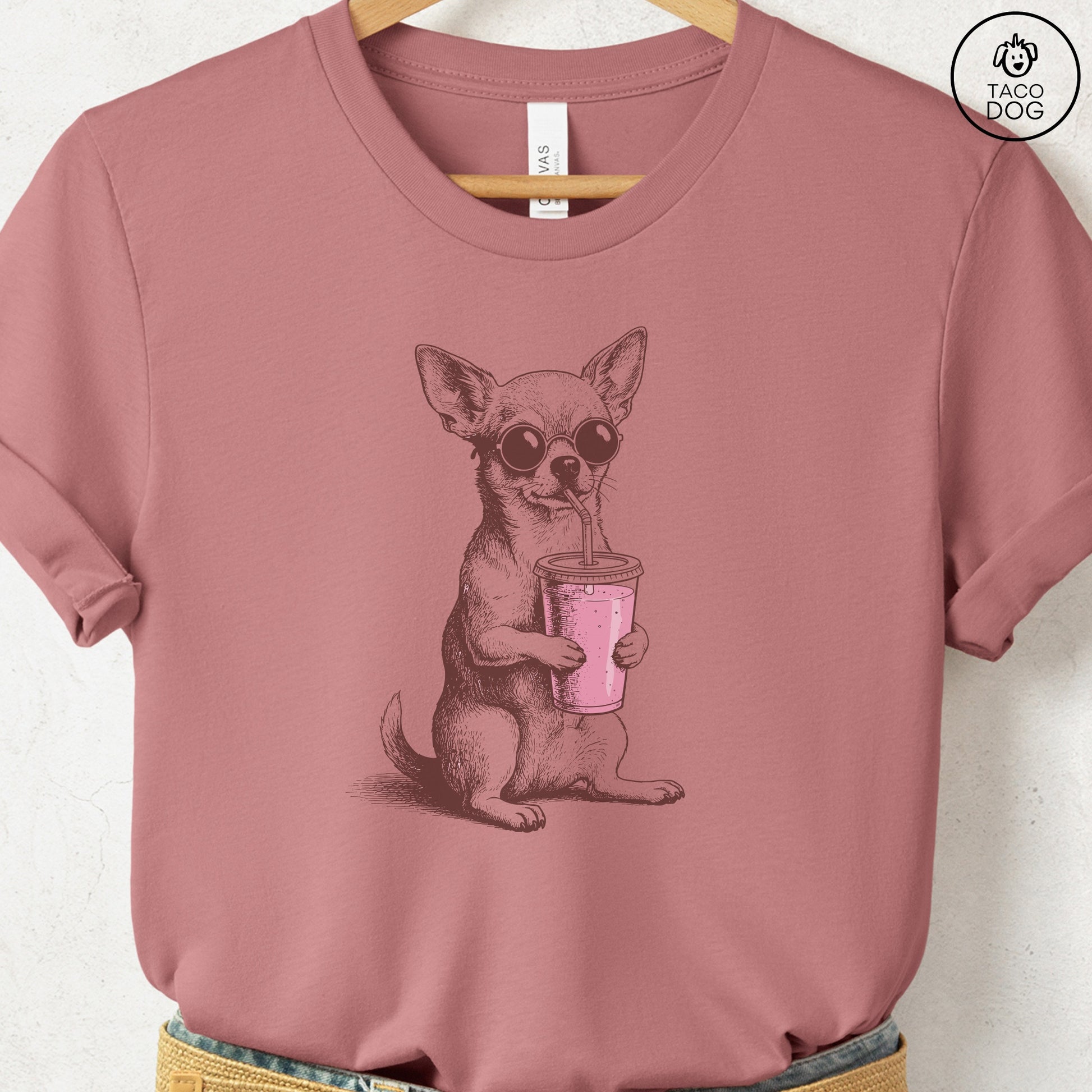 Chihuahua Smoothie T-Shirt Heather Mauve S Taco-Dog