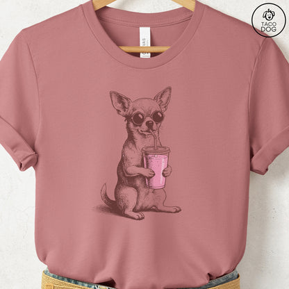 Chihuahua Smoothie T-Shirt Heather Mauve S Taco-Dog