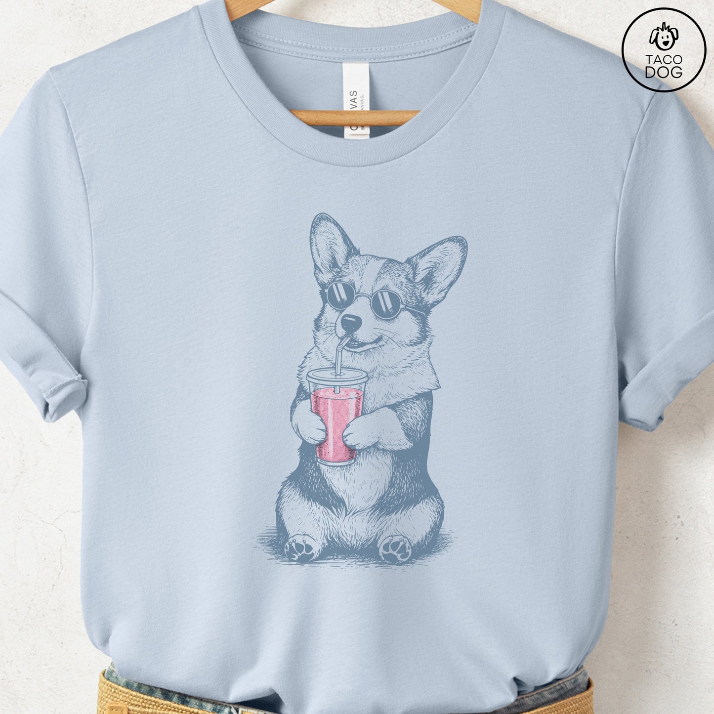 Corgi Smoothie T-Shirt Light Blue S Taco-Dog