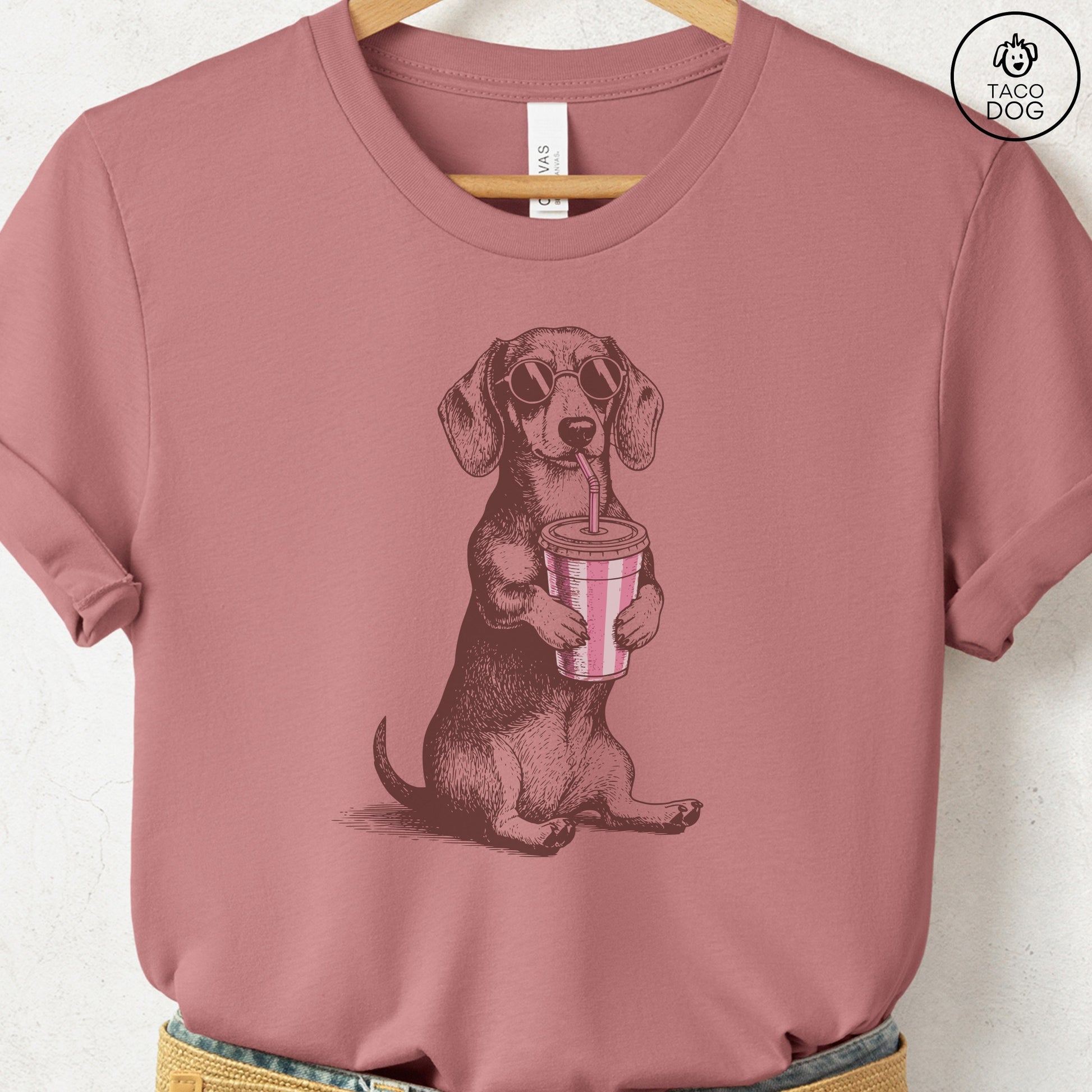 Dachshund Smoothie T-Shirt Heather Mauve S Taco-Dog