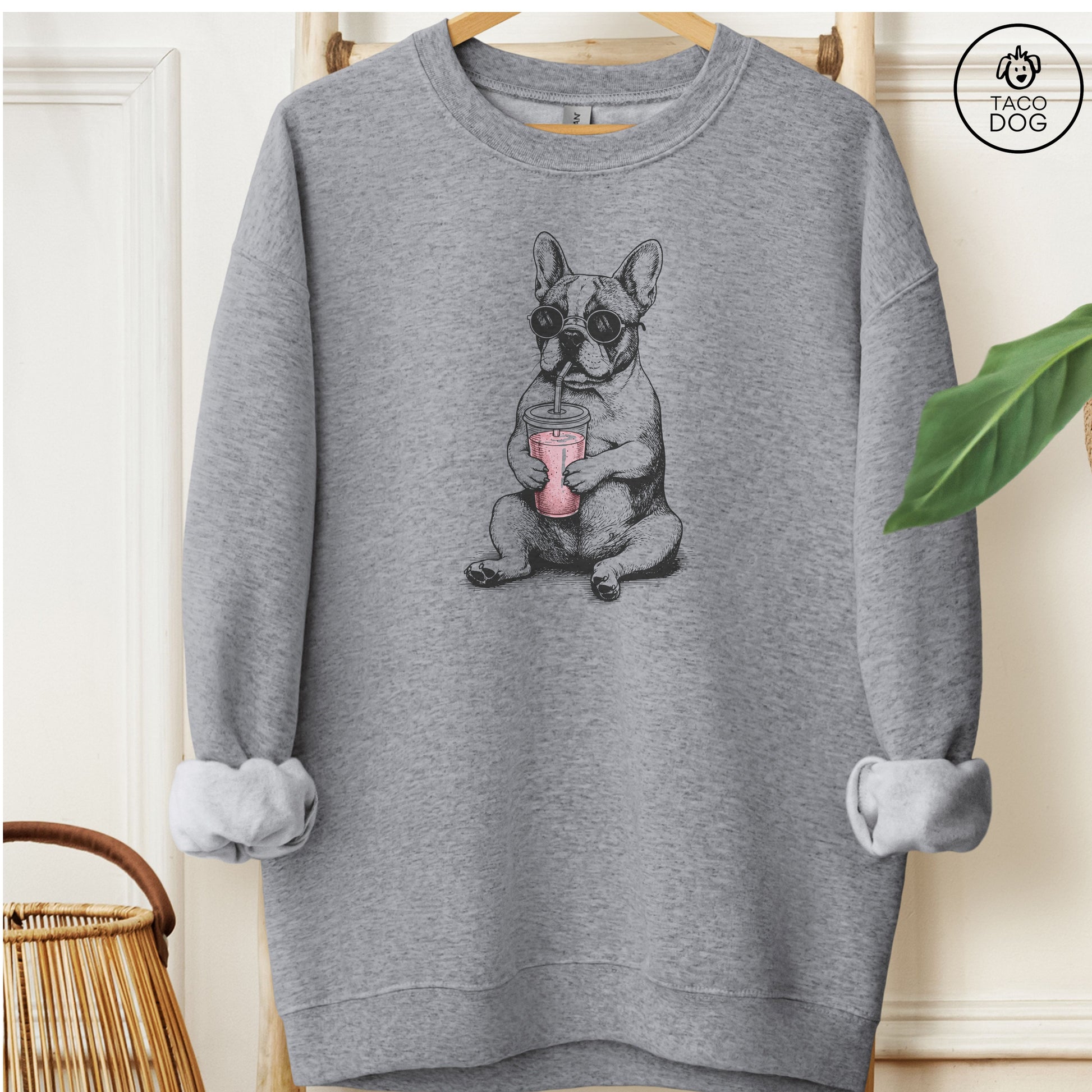 French Bulldog Frenchie Smoothie Sweatshirt Graphite Heather M Taco-Dog