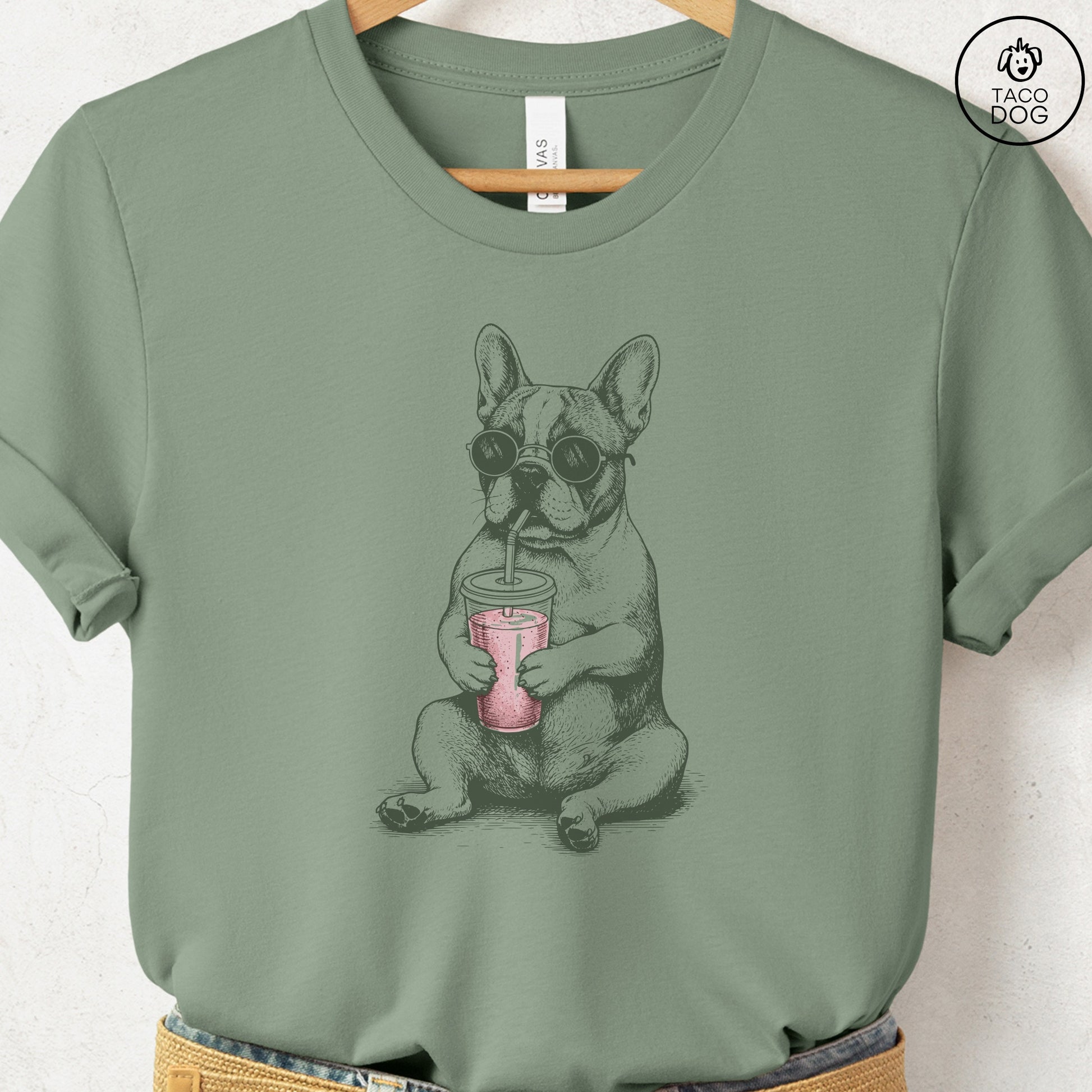 French Bulldog Frenchie Smoothie T-Shirt Sage S Taco-Dog