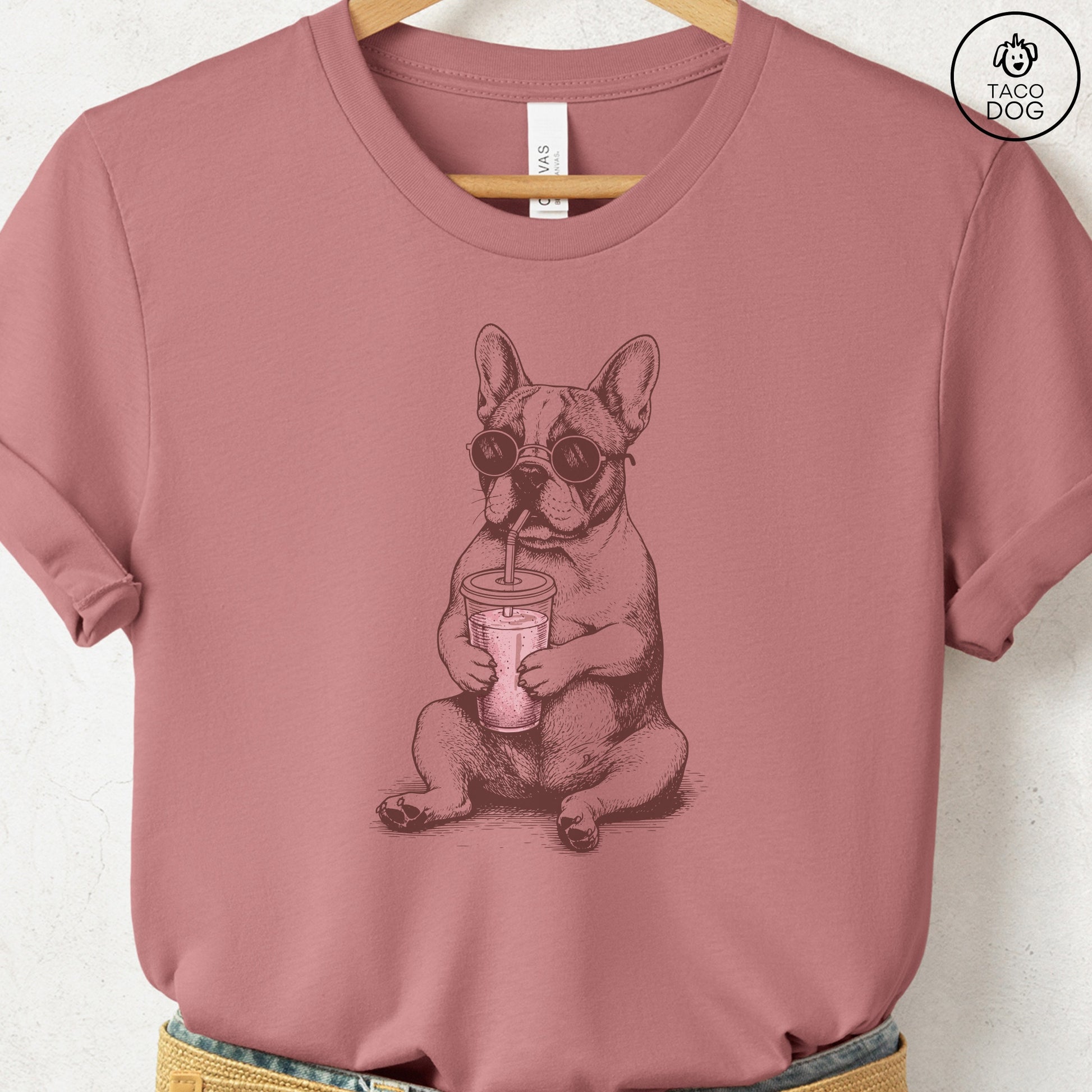 French Bulldog Frenchie Smoothie T-Shirt Heather Mauve S Taco-Dog