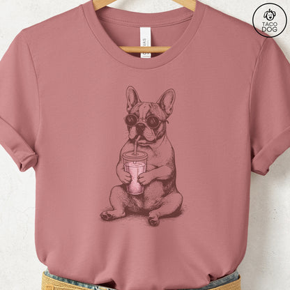 French Bulldog Frenchie Smoothie T-Shirt Heather Mauve S Taco-Dog