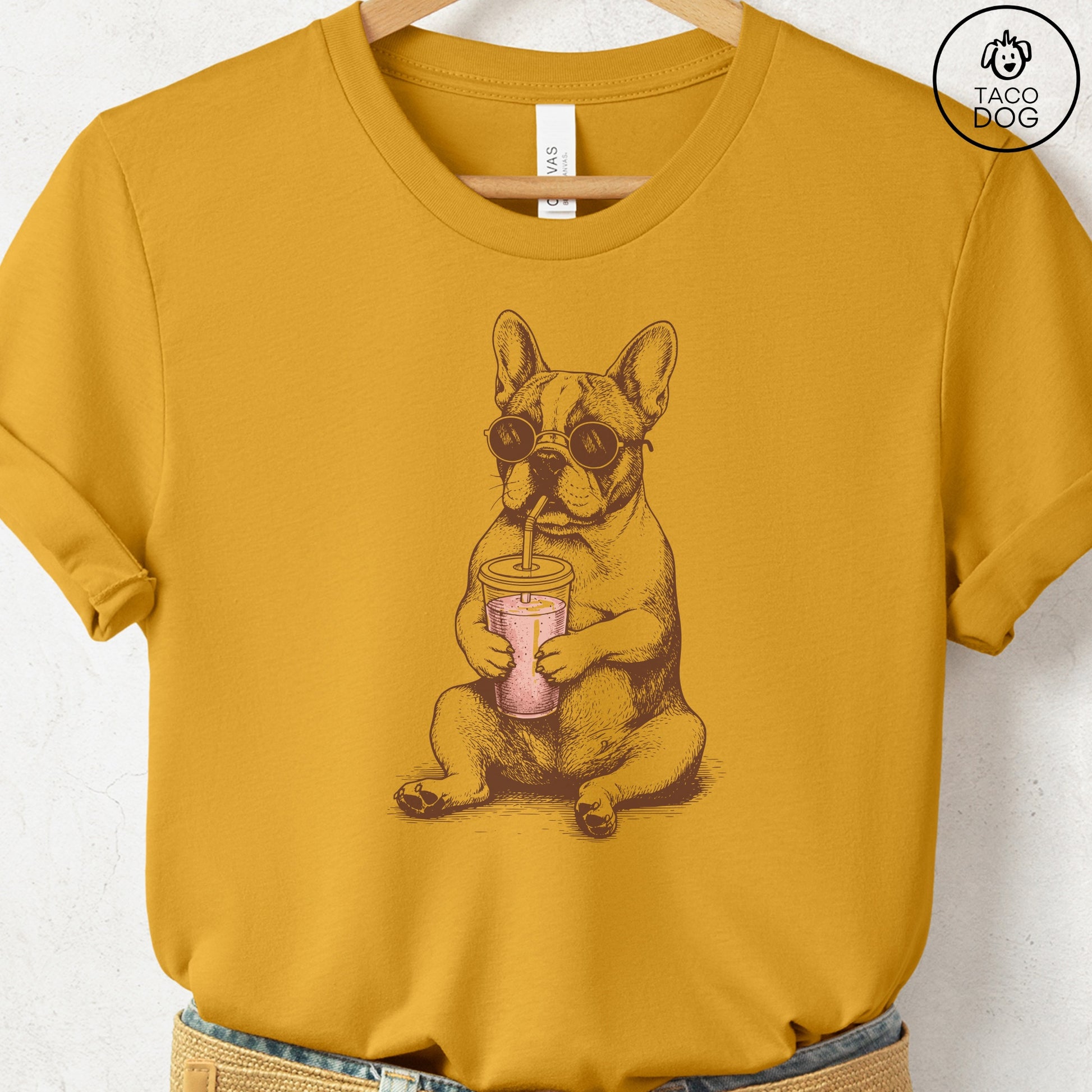 French Bulldog Frenchie Smoothie T-Shirt Mustard S Taco-Dog