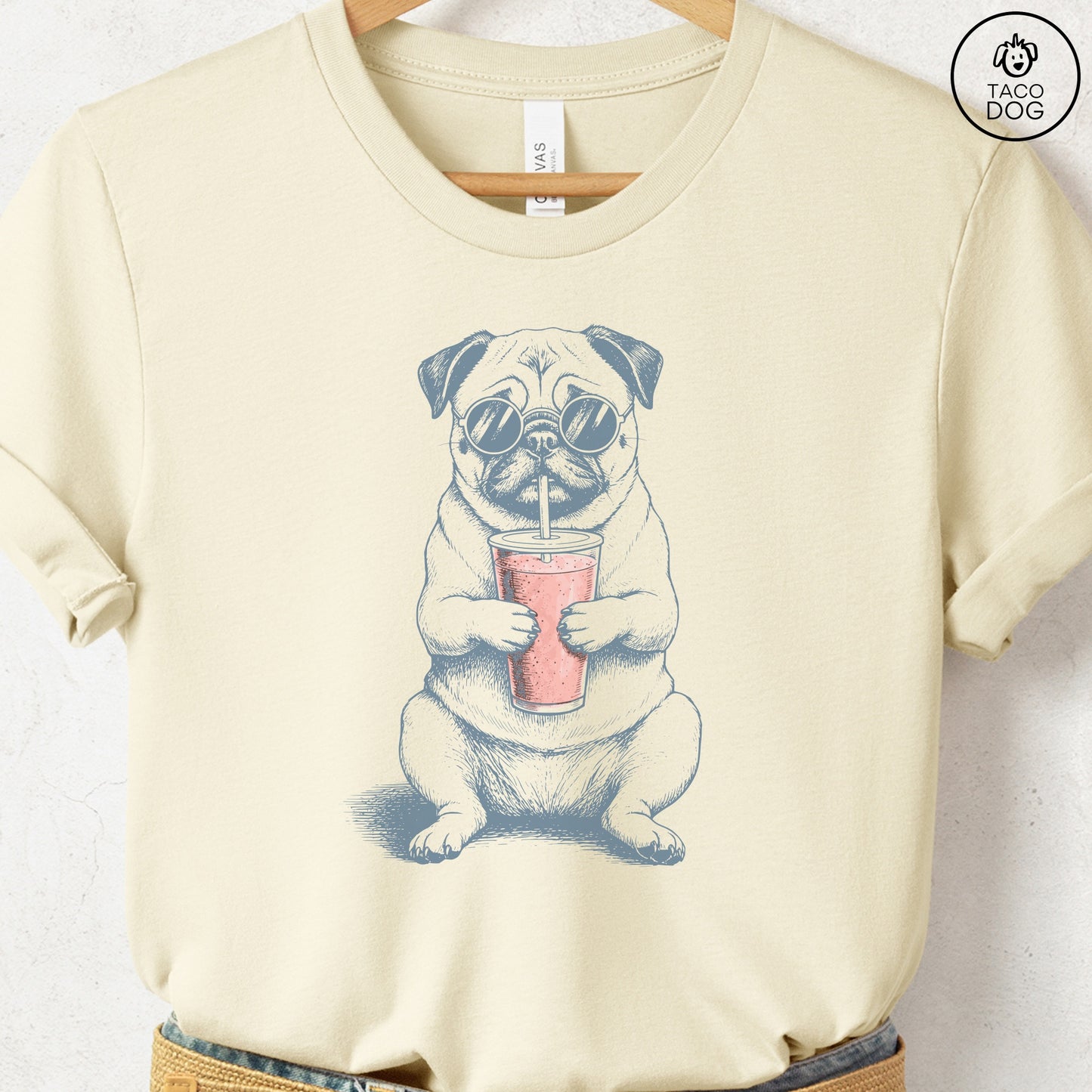 Pug Smoothie T-Shirt Natural S Taco-Dog