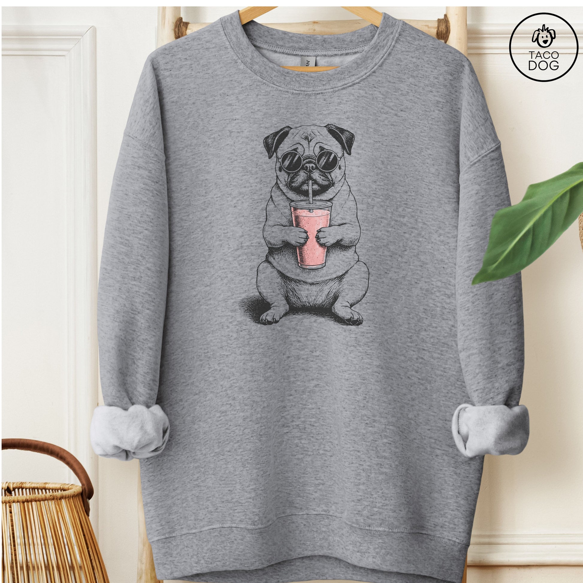 Pug Smoothie Sweatshirt Graphite Heather M Taco-Dog
