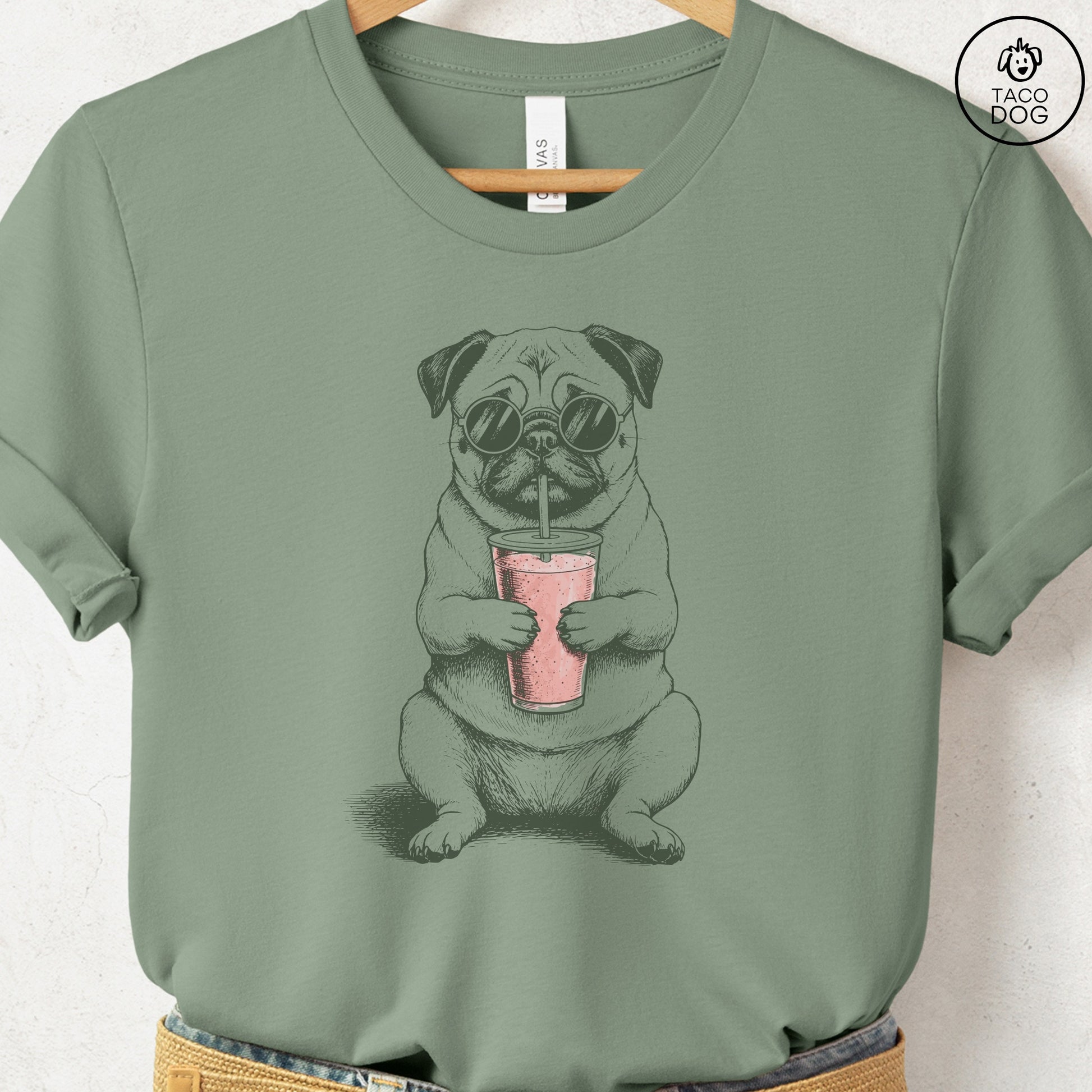 Pug Smoothie T-Shirt Sage S Taco-Dog