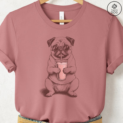 Pug Smoothie T-Shirt Heather Mauve S Taco-Dog