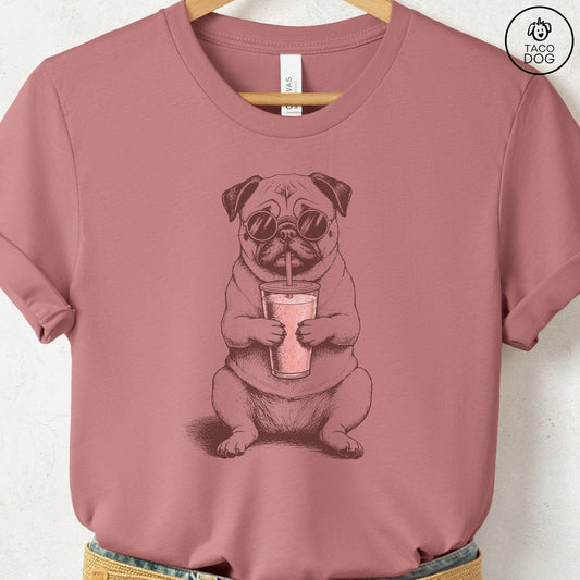 Pug Smoothie T-Shirt Heather Mauve S Taco-Dog