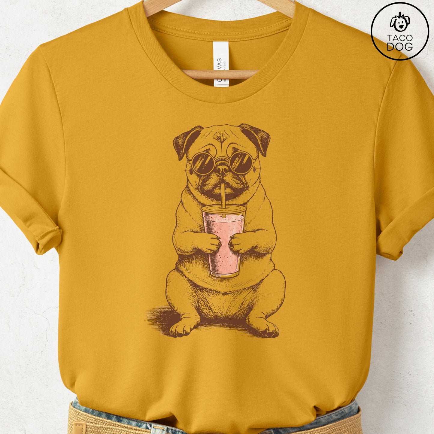 Pug Smoothie T-Shirt Mustard S Taco-Dog