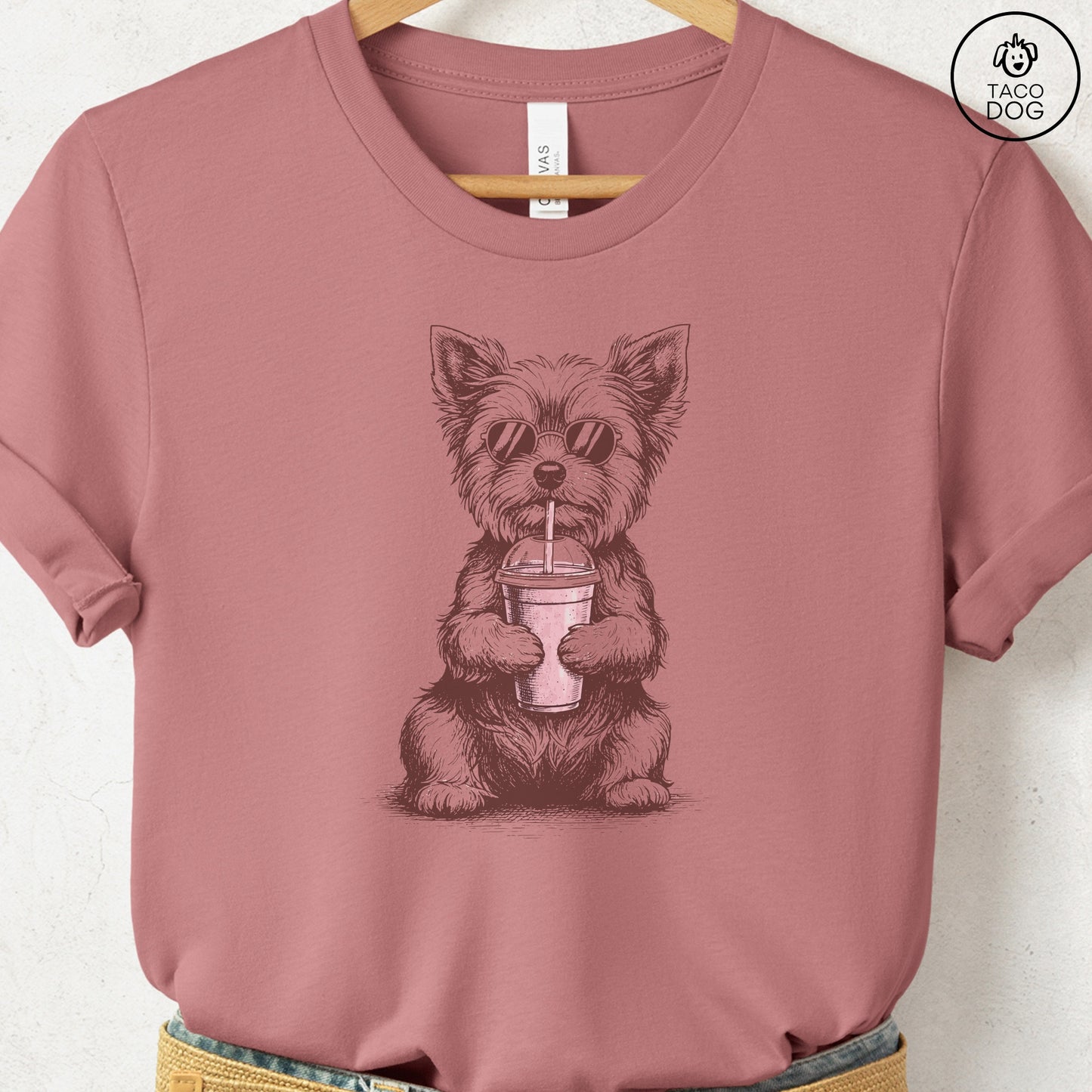 Yorkshire Terrier Yorkie Smoothie T-Shirt Heather Mauve S Taco-Dog