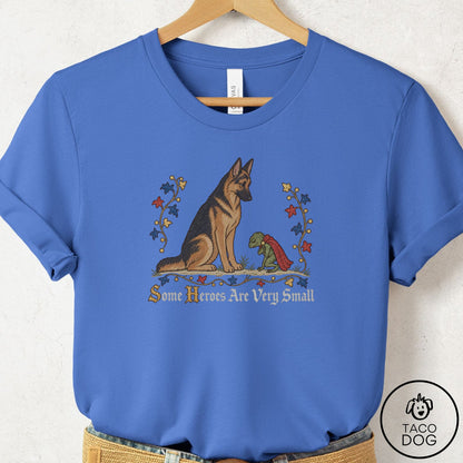 German Shepherd Some Heroes Are Very Small T-Shirt Columbia Blue Taco-Dog