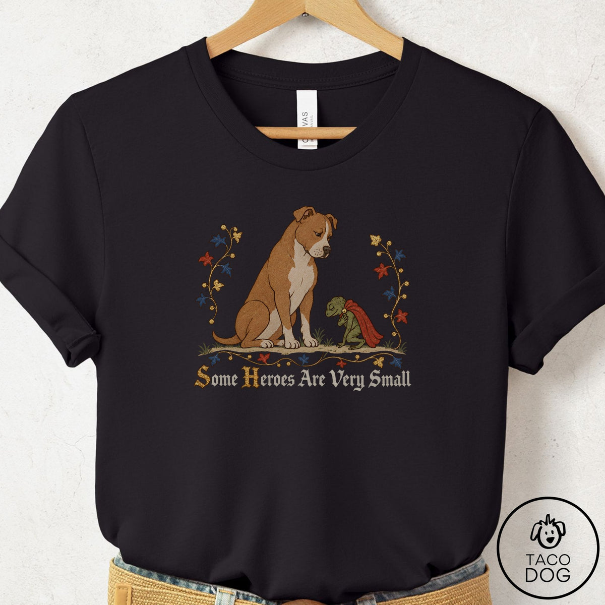 Pitbull Some Heroes Are Very Small T-Shirt Black Taco-Dog