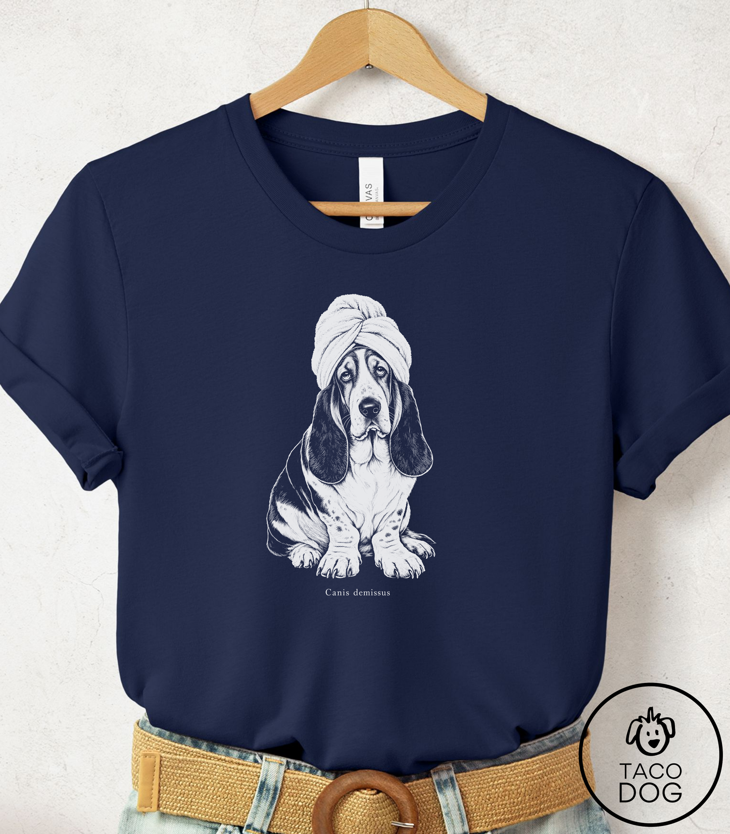 Basset Hound Spa Day Cyanotype Tee Navy Taco-Dog