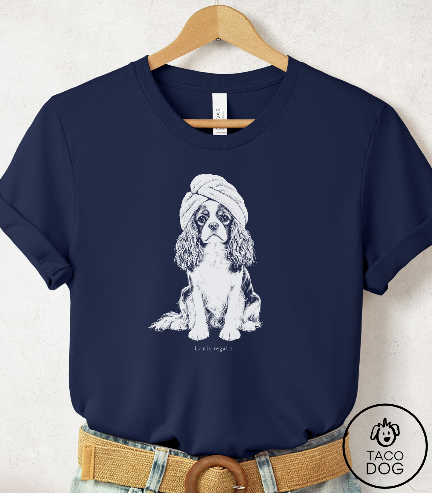 Cavalier King Charles Spaniel Spa Day Cyanotype Tee Navy Taco-Dog