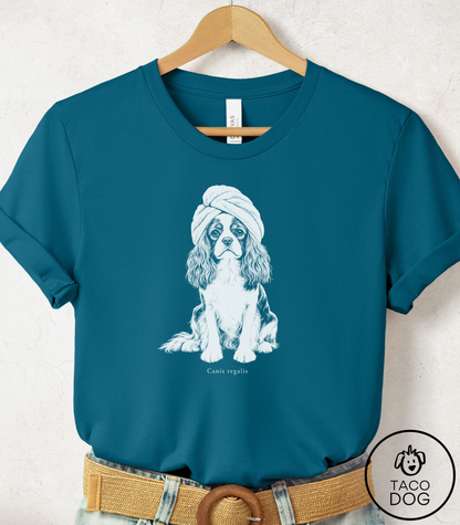 Cavalier King Charles Spaniel Spa Day Cyanotype Tee Deep Teal Taco-Dog