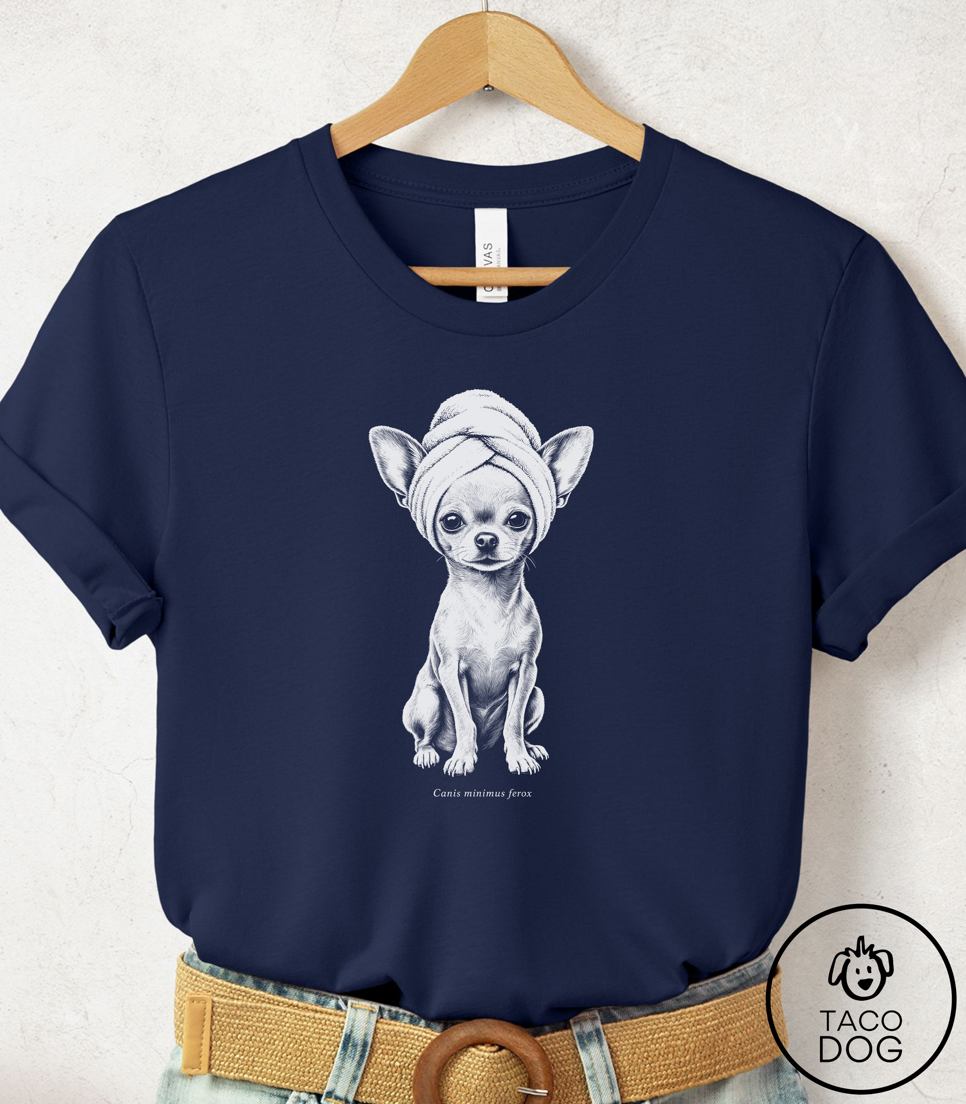 Chihuahua Spa Day Cyanotype Tee Navy Taco-Dog