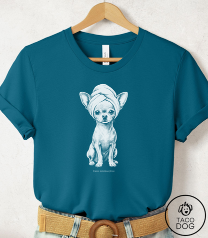 Chihuahua Spa Day Cyanotype Tee Deep Teal Taco-Dog