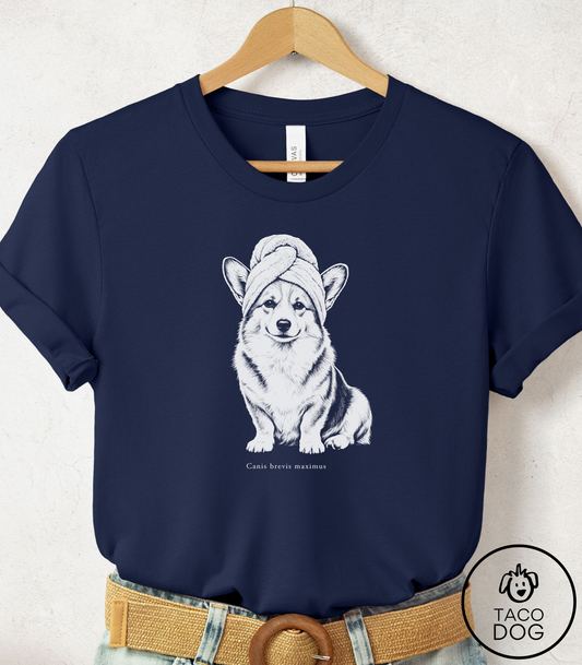 Corgi Spa Day Cyanotype Tee Navy Taco-Dog