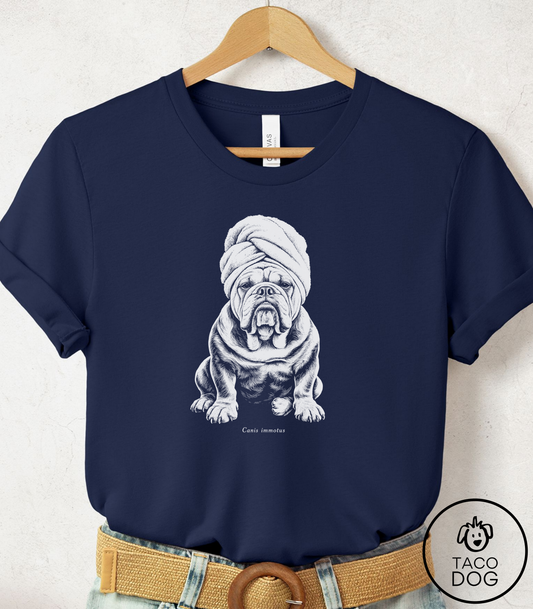 English Bulldog Spa Day Cyanotype Tee Navy Taco-Dog