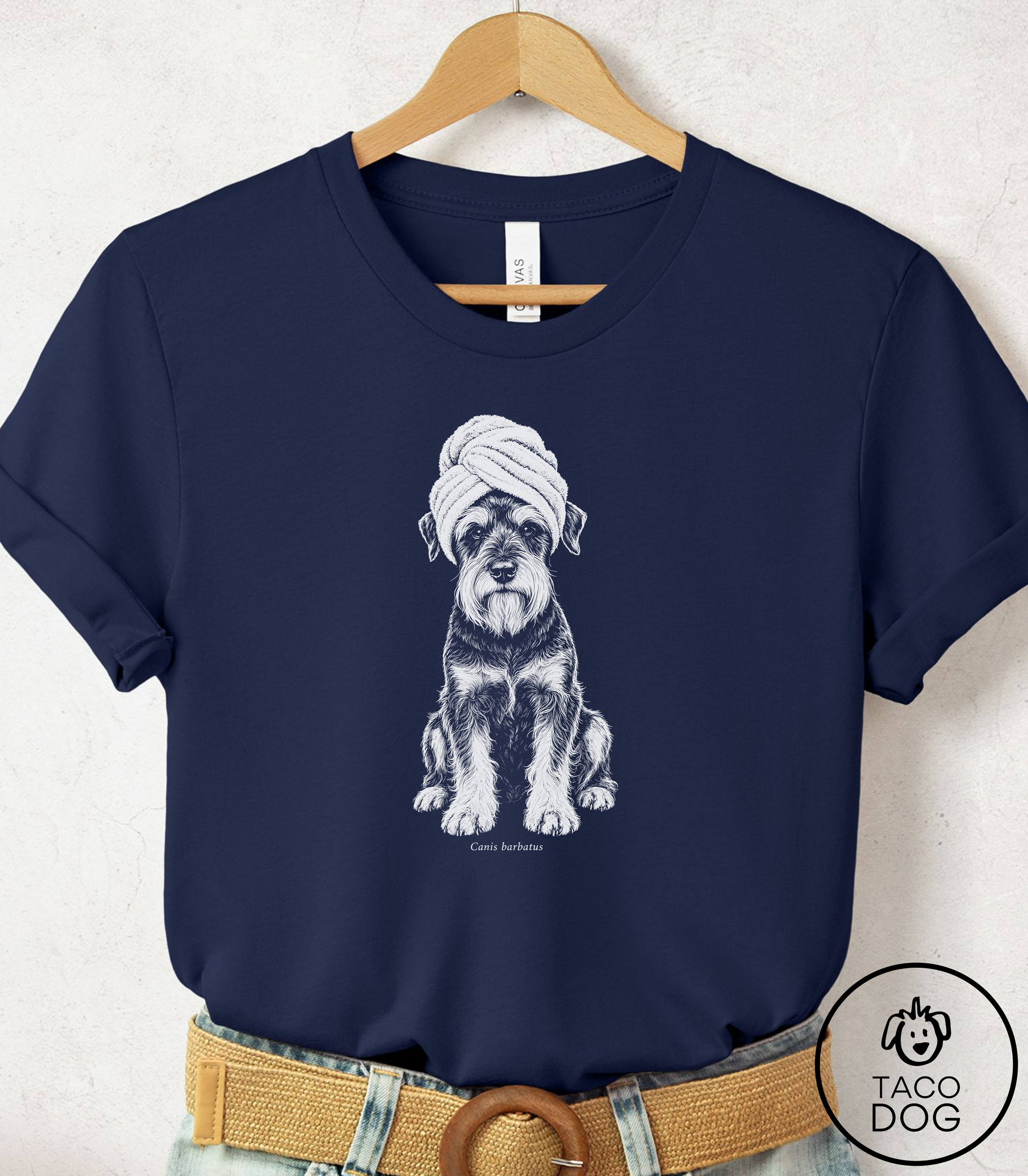 Schnauzer Spa Day Cyanotype Tee Navy Taco-Dog