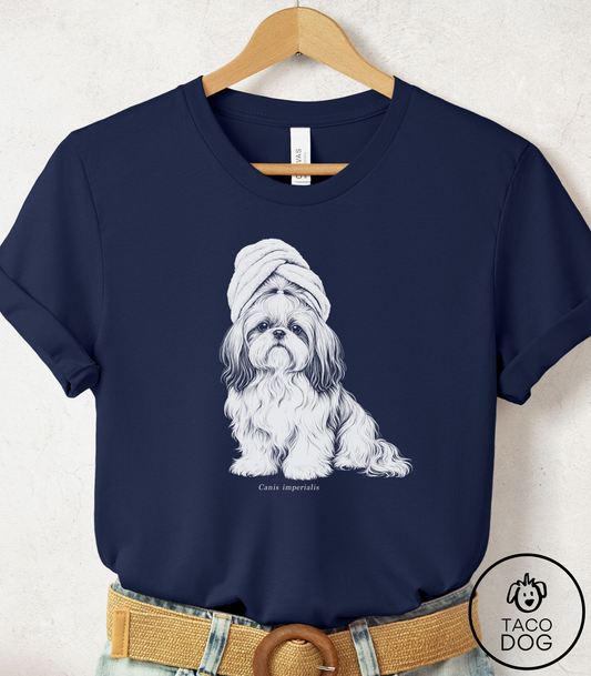 Shih Tzu Spa Day Cyanotype Tee Navy Taco-Dog