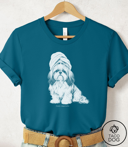 Shih Tzu Spa Day Cyanotype Tee Deep Teal Taco-Dog
