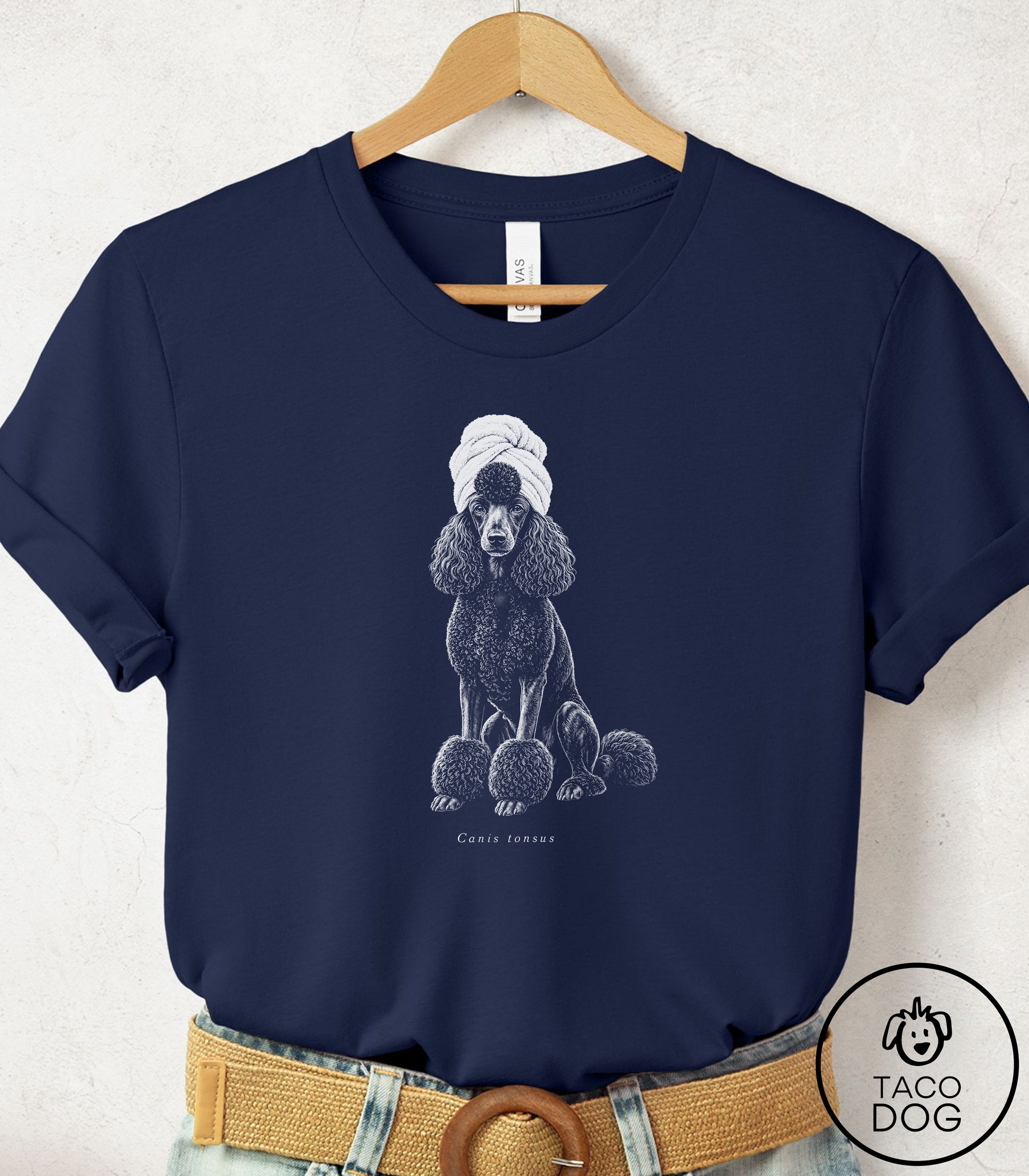 Poodle Spa Day Cyanotype Tee Navy Taco-Dog