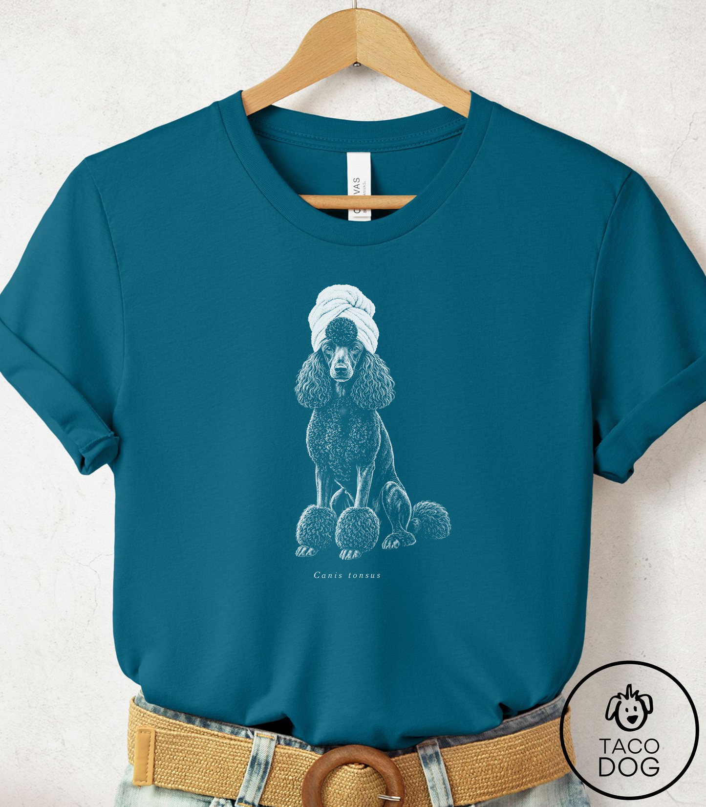 Poodle Spa Day Cyanotype Tee Deep Teal Taco-Dog