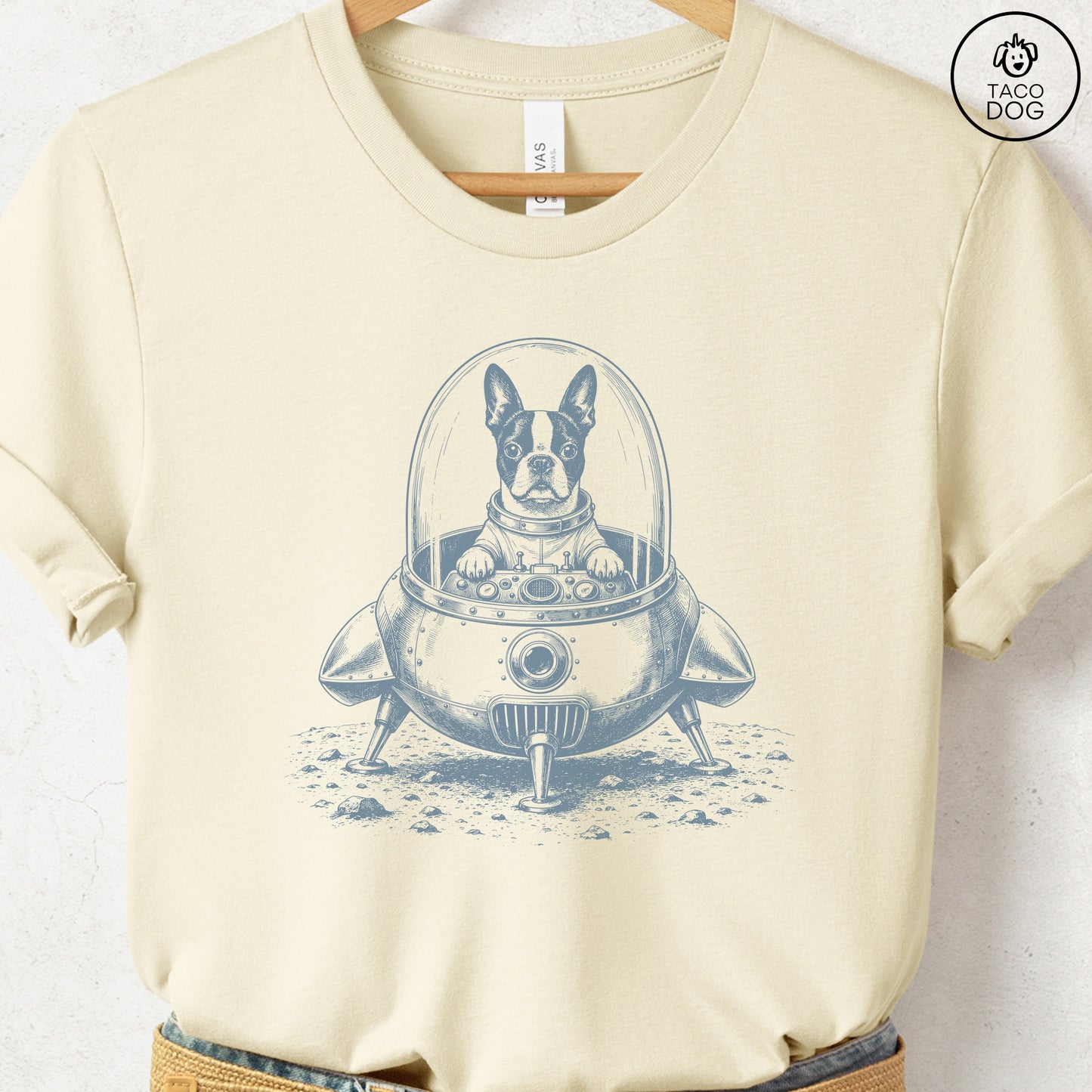 Boston Terrier Space T-Shirt Natural Taco-Dog