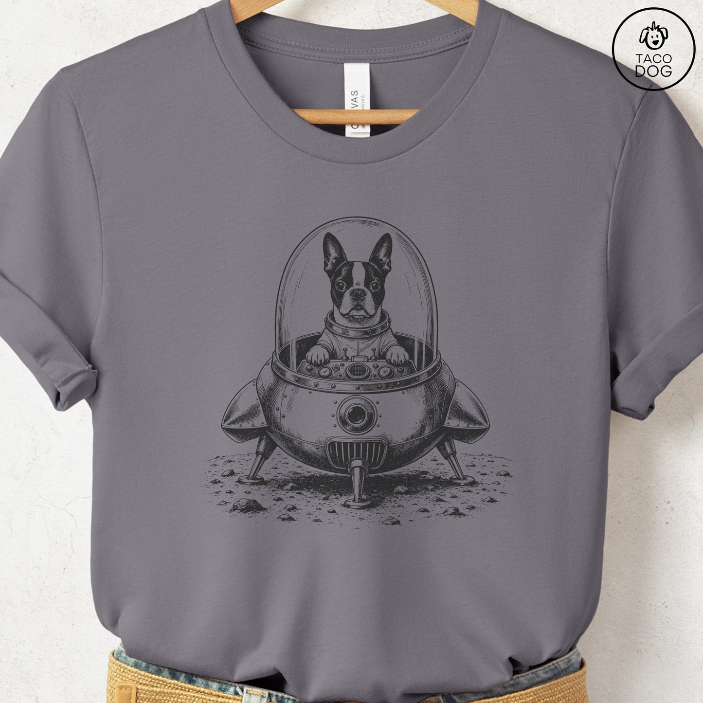 Boston Terrier Space T-Shirt Storm Taco-Dog