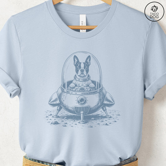 Boston Terrier Space T-Shirt Light Blue Taco-Dog